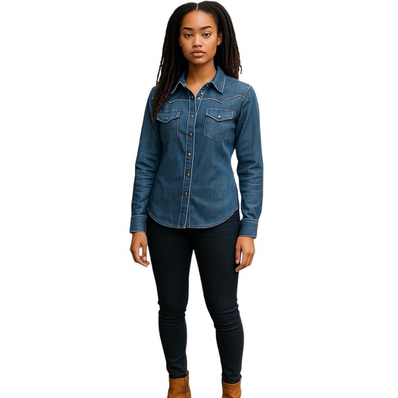 Draper James Womens Size Small Western Piped Chambray Button Down Shirt - Picture 1 of 5